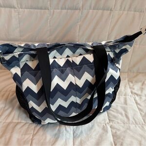 Chevron Patterned Tote Bag - Navy and White